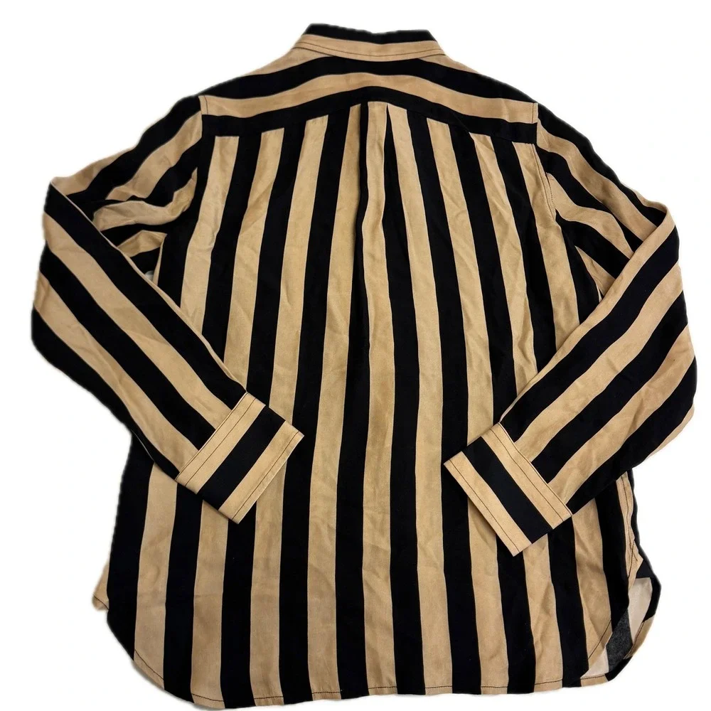 J Crew Shirt Womens Size 6 Tan Black Stripe Classic Fit Cupro Blend - Picture 3 of 9